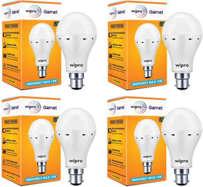 Wipro 12 W Standard B22 Inverter Bulb (White) - Pack of 4 4 hrs Bulb Emergency Light(White)