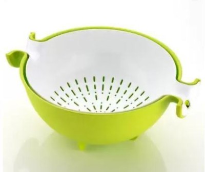 Shree Anjali Enterprise Double Layer Washing Basket Colander Green Colander(Green, White Pack of 1)