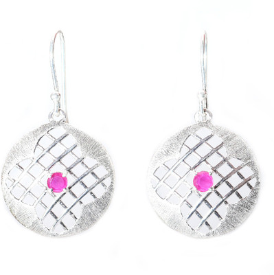 jsaj 92.5 Sterling Silver ruby stone with frosting work handmade Earring Tops Hanging Womens Earrings Ruby Sterling Silver Drops & Danglers