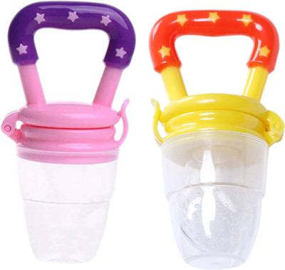 The Little Lookers Silicone Food & Fruit Pacifier/Nibbler/Teether/Soother for Babies/Kids/Children with Extra Nipple (Pacifier - 'Pink' & 'Yellow') (Pack of 2)  - Silicone(Pink & Yellow)