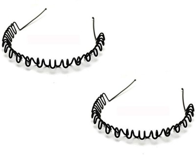 Uniqon (Set Of 2 Pcs) Premium Quality Unisex Flexible Lightweight Hair Stylish Metal Spring Convenient Daily Use Zig Zag Shaped Curler Wave Sports Hair Hoop Band/Head Ware Fashion Accessories Hair Band(Black)