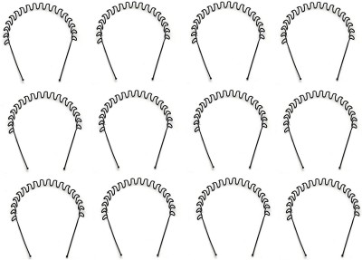 De-Ultimate (Pack Of 12 Pcs) Premium Quality Flexible Unisex Lightweight Hair Stylish Metal Spring Convenient Daily Use Zig Zag Shaped Curler Wave Sports Hair Hoop Band/Head Ware Fashion Accessories Hair Band(Black)