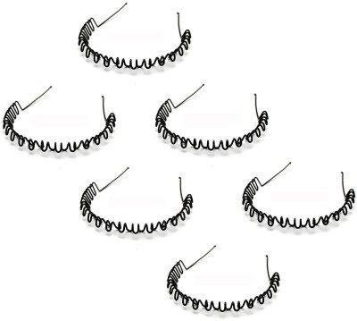 Uniqon (Set Of 6 Pc) Premium Quality Flexible Unisex Lightweight Hair Stylish Metal Spring Convenient Daily Use Zig Zag Shaped Curler Wave Sports Hair Hoop Band/Head Ware Fashion Accessories Hair Band(Black)