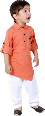 Bad Boys Boys Festive & Party Kurta and Pyjama Set(Orange Pack of 1)