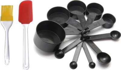 skyunion poons Set + Silicone Spatula Popular Combo - 8 Pc Black Measuring Cups and Spoons Set + Silicone Spatula and Pastry Brush Kitchen Tool Set Kitchen Tool Set(Multicolor, Brush, Spatula, Cooking Spoon)