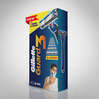 GILLETTE Guard 3 Shaving Combo (1 Razor + 8 Cartridges) (Pack of 9)