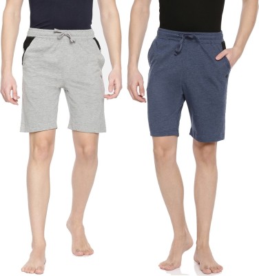 Dollar Solid Men Dark Blue, Grey Bermuda Shorts