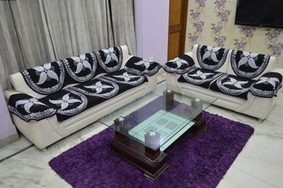 House Attire Cotton 3 Seater Sofa Floral Cover(Pack of 1 Black)
