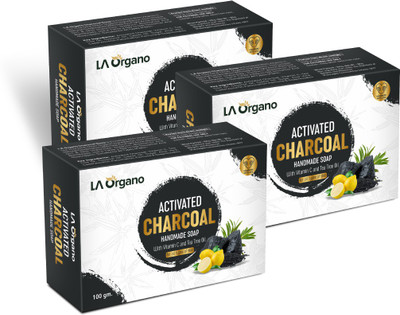 LA Organo Charcoal Handmade Natural Bath Bar Soap(3 x 100 g)