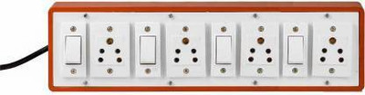 Laksh Enterprisee (4+4) Sockets(5A) and 4 Mile Switches(5A)-3Mtr Long Wxtension Switch Board with 4 Milire 4 Socket Surge Protector 4 Socket Extension Boards (Brown) 4  Socket Extension Boards(Brown, White, 3 m)