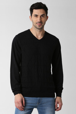 PETER ENGLAND Self Design Casual Men Black Sweater