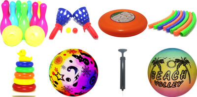 yohan-combo-pack-of-7-toys-games-hula-hoop-flying-disc-bowling-duck-ring-pvc-ball-ball-pump-cone-catch-ball-free-multicolor-ball-bowling