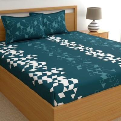 Home Ecstasy 140 TC Cotton Double Floral Flat Bedsheet(Pack of 1, teal blue)