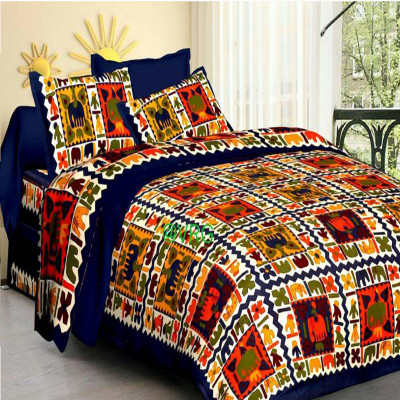 Pik Oops 180 TC Cotton Double Printed Flat Bedsheet(Pack of 1, Blue)