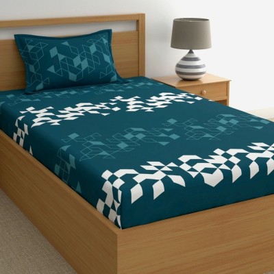 Home Ecstasy 140 TC Cotton Single Floral Flat Bedsheet(Pack of 1, teal blue)