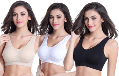 FAMINTA Women Sports Non Padded Bra(White, Black, Beige)