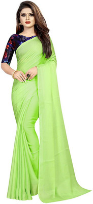 ZURINE Solid/Plain Bollywood Chiffon Saree(Light Green)