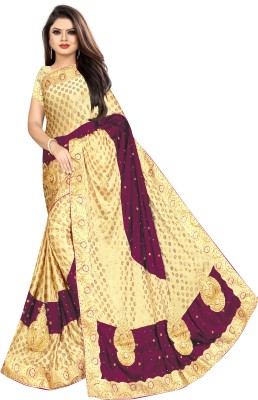 Chandan Fabrics Embellished Bollywood Velvet, Lycra Blend Saree(Magenta, Gold)