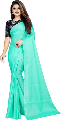 ZURINE Solid/Plain Bollywood Chiffon Saree(Light Blue)