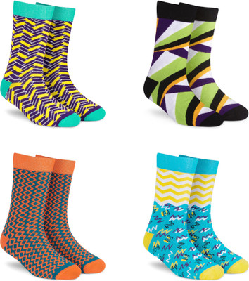 Dynamocks Men & Women Printed Mid-Calf/Crew(Pack of 4)