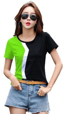 BASE 41 Colorblock Women Round Neck Multicolor T-Shirt