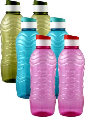 KUBER INDUSTRIES Plastic 6 Pieces Fridge Water Bottle Set with Flip Cap (Green & Sky Blue & Pink)- 1000 ml Bottle(Pack of 6, Multicolor, Plastic)