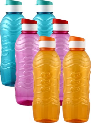 KUBER INDUSTRIES Plastic 6 Pieces Fridge Water Bottle Set with Flip Cap (Sky Blue & Pink & Orange)- 1000 ml Bottle(Pack of 6, Multicolor, Plastic)