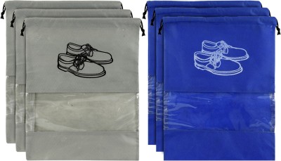 KUBER INDUSTRIES Designer 6 Piece Non Woven Travel Shoe Organizer Space Saving Fabric Storage Bags Organizer (Grey & Royal Blue)-KUBMART946 KUBMART0946(Grey & Royal Blue)