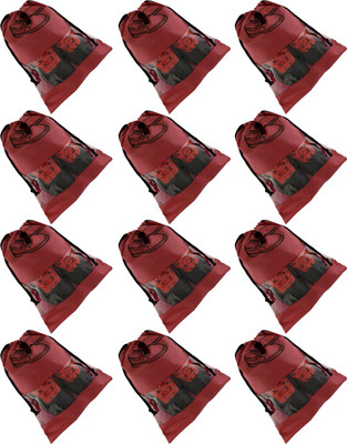 KUBER INDUSTRIES Designer 12 Piece Non Woven Travel Shoe Organizer Space Saving Fabric Storage Bags Organizer (Maroon)-KUBMART940 KUBMART0940(Maroon)