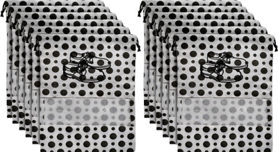 KUBER INDUSTRIES Designer Polka Dots Design 12 Piece Non Woven Travel Shoe Organizer Space Saving Fabric Storage Bags Organizer (Black & White)-KUBMART1030 KUBMART01030(Black & White)