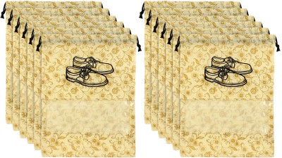 KUBER INDUSTRIES Designer Metalic Floral Design 12 Piece Non Woven Travel Shoe Organizer Space Saving Fabric Storage Bags Organizer, Brown-KUBMART1050 KUBMART01050(Brown)