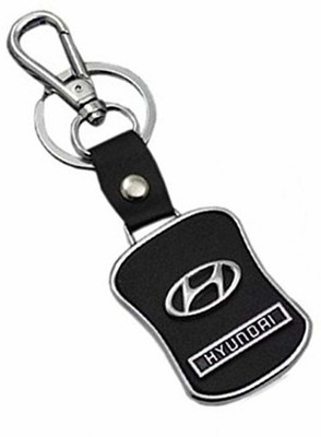 Vishu ENT Leather Keychain Compatible for Hyundai Car Logo with Chrome Metal Locking Key Chain Key Chain