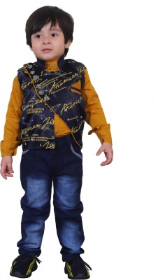 Bold Born Boys Party(Festive) Waistcoat Jeans, Shirt(Mustard Navy)