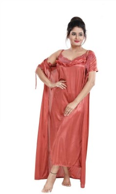 Classic Art Women Nighty with Robe(Beige)