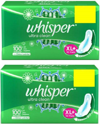 Whisper Ultra Clean XL Plus Sanitary Pad 30 pads pack of 2 Sanitary Pad(Pack of 60)