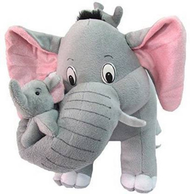 Hello Baby Mother Elephant With Two Babies - 40 Cm  (Grey)  - 40 cm(Grey, Pink)