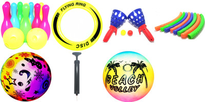 yohan-combo-pack-of-6-toys-games-hula-hoop-flying-disc-bowling-pvc-ball-ball-pump-cone-catch-ball-free-multicolor-ball-bowling