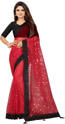 Bhavani creation Embroidered Bollywood Net Saree(Red)
