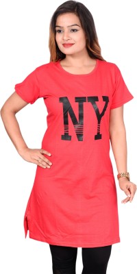 Pushti Fashion Printed Women Round Neck Red T-Shirt