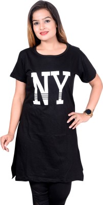 RAMYA COLLECTION Printed Women Round Neck Dark Blue T-Shirt