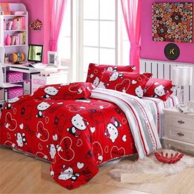 P K Handloom 114 TC Polycotton Double 3D Printed Flat Bedsheet(Pack of 1, Red)