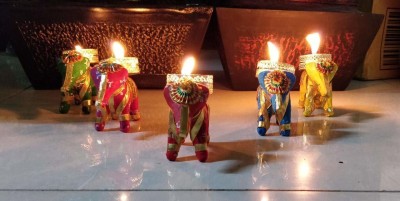 UD WORLD Tealight Holder, Candle Tealight, Candle Diya, Candle Stand, Candle for home Decor, Elephant Tealight Candle Holder for Home Decor Candle (Green, Purple, Pack of 2) Candle(Green, Purple, Pack of 2)
