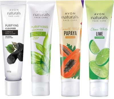 AVON Naturals Cleanser Combo (carbon-tea tree-papaya-lime) Face Wash(400 g)