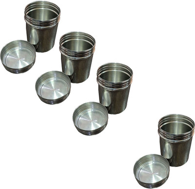 Shoppernation Steel Utility Container  - 200 ml(Pack of 4, Silver)