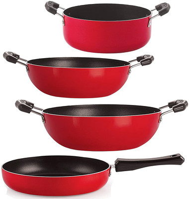 NIRLON Non-Stick Gas Compatible Combo Cookwares Set 4 - Piece Non-Stick Coated Cookware Set(PTFE (Non-stick), Aluminium, 4 - Piece)