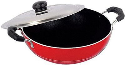 NIRLON Deep Pot with Lid Classic Range Non-Stick Cookware Curry Pan Size Medium, Red & Black (Aluminium) Non-Stick Coated Cookware Set(PTFE (Non-stick), Aluminium, 1 - Piece)