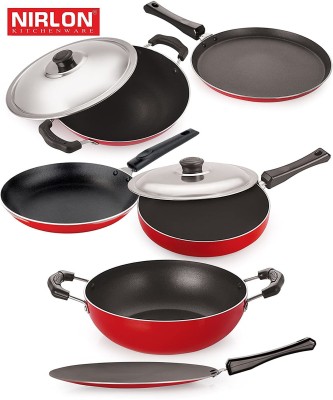 NIRLON Introduces The Classic Range Set ( Flat Dosa Tawa 27.5cm ,Phulka Tawa 28.5cm , Fry Pan With Stainless Steel Lid 2 Ltr , Kadai 1.5 Ltr , Tapper Pan 20 cm , Appa Chatti 22 cm ) All Prouduct Pure Aluminum Non-Stick With Bakelite Handles Have Been Designed For A Solid And Comfortable Grip Non-Sti