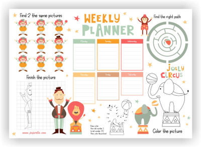 COI The Circus Collection Planner/Unique Full of Activity and to Do List Weekly Notepad for All Your Home Work Kids Planning Writing Notes A4 Writing Pad ruled 50 Pages(Multicolor)