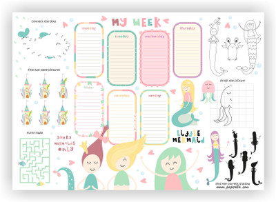 COI Mermaid My Week Planner/Stylish Little Sea Girls Love Collection Writing Notepad with Multiple Fun Activities and Table Organizer A4 Note Pad ruled 50 Pages(Multicolor)