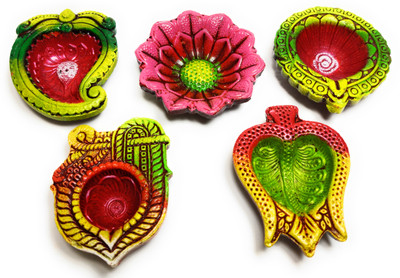 Guruji Mart Terracotta (Pack of 5) Table Diya Set(Height: 1.5 inch)